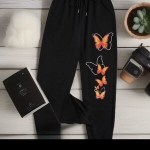 Black Joggers with Colorful Butterfly Design